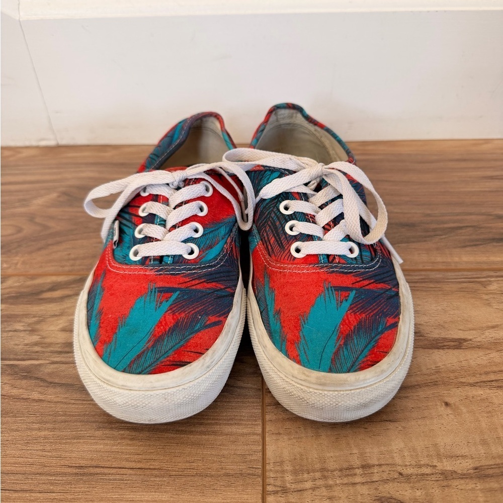 Vans Classic Low Lace Up Red and Teal Tropical Palm Tree Canvas Sneakers Size 7 - Picture 2 of 7